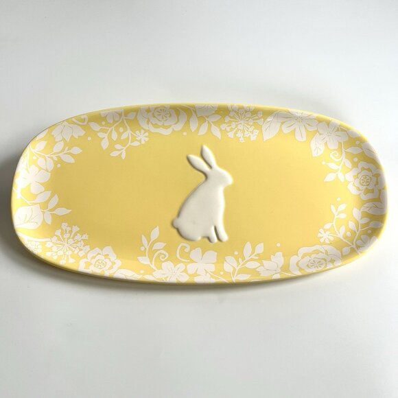 MAGENTA Easter Yellow Bunny Rabbit Serving Tray Platter Plate 14" Damask Floral - Picture 1 of 6